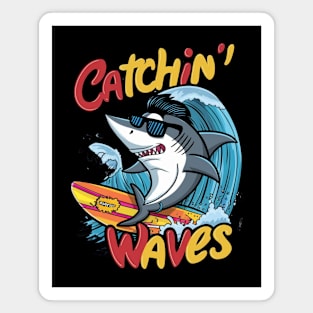 Funny Shark Catching Waves Magnet